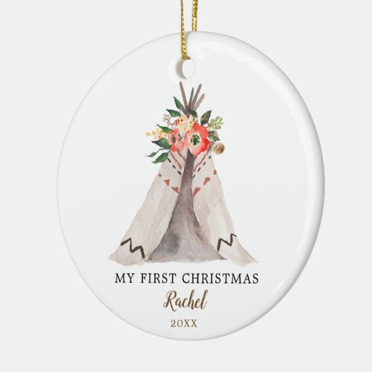 Premier ornement de Noël du bébé Boho Teepee Girl (Gauche)