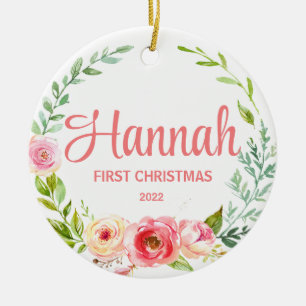 Premier ornement de Noël du bébé, couronne de fleu