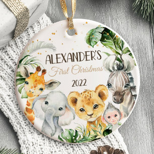 Premier ornement de Noël pour bébé animaux Safari