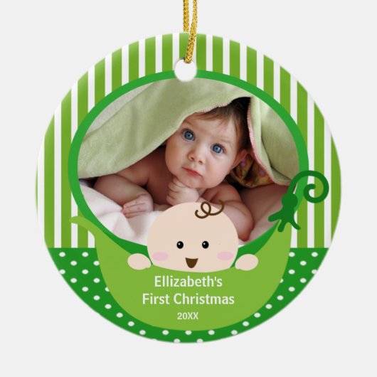 Premier ornement de photo de Noël de Babys peu de (Devant)