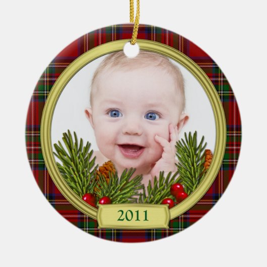 Premier ornement photo de Noël du bébé Tartan (Devant)