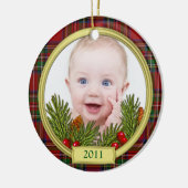 Premier ornement photo de Noël du bébé Tartan (Gauche)