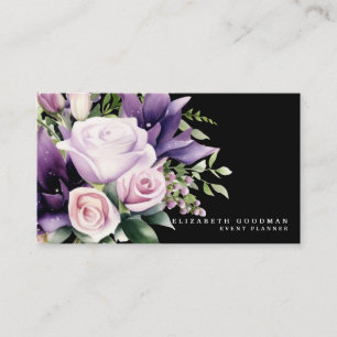 Premier Paarse Bloemen Zwarte Visitekaartjes