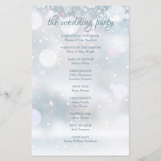 Premier programme de mariage hivernal des flocons  (Dos)