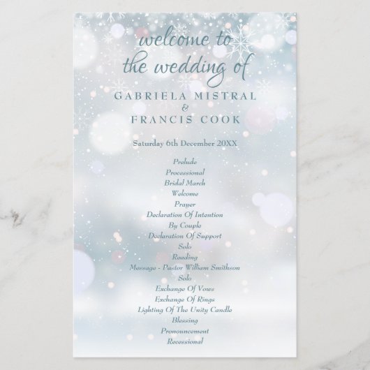 Premier programme de mariage hivernal des flocons (Devant)