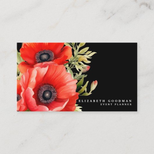 Premier Red Poppies Cartes de visite noirs (Devant)