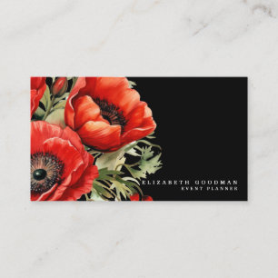 Premier Red Poppies Zwarte Visitekaartjes