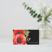 Premier Red Poppies Zwarte Visitekaartjes (Staand voorkant)