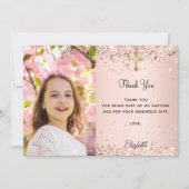 Premier rose de communion carte de remerciements p (Devant)