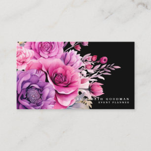 Premier rose violet Floral Cartes de visite noirs