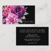 Premier rose violet Floral Cartes de visite noirs (Devant / Derrière)