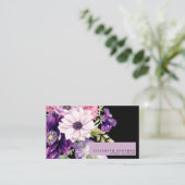 Premier rose violet Floral Cartes de visite noirs (Debout devant)