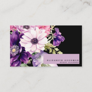Premier rose violet Floral Cartes de visite noirs