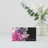 Premier rose violet Floral Cartes de visite noirs (Debout devant)