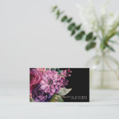 Premier rose violet Floral Cartes de visite noirs (Debout devant)