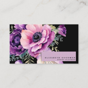 Premier Roze Paarse Bloemen Zwarte Visitekaartjes
