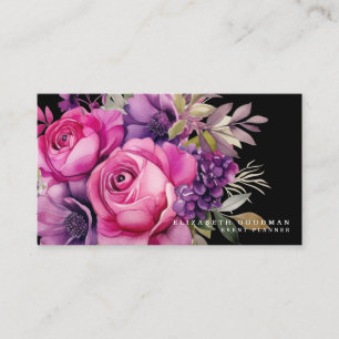 Premier Roze Paarse Bloemen Zwarte Visitekaartjes