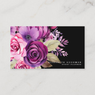 Premier Roze Paarse Bloemen Zwarte Visitekaartjes