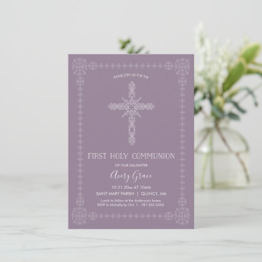PREMIER SAINT COMMUNION Fille Invitation - Simple, (Debout devant)