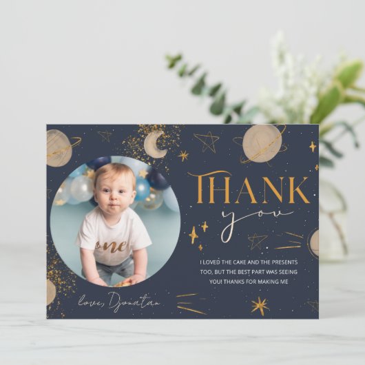 Premier Voyage Autour Du Soleil Carte de remerciem (Debout devant)