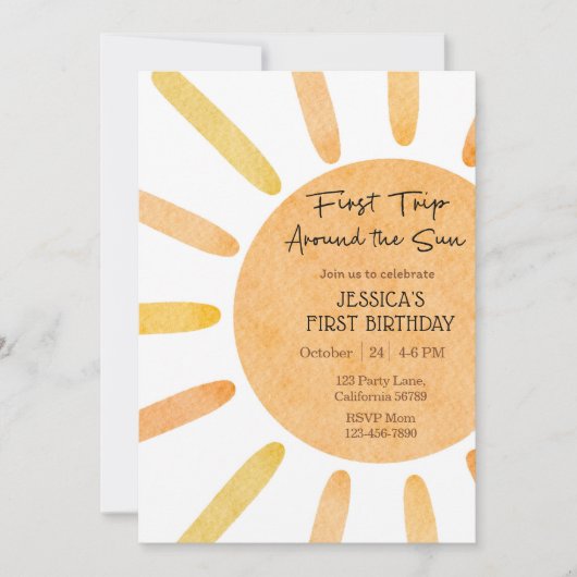 Premier voyage autour du soleil Invitation 1er ann (Devant)