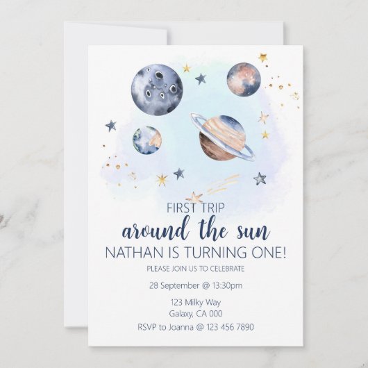 Premier Voyage Autour Du Soleil Invitation Anniver (Devant)