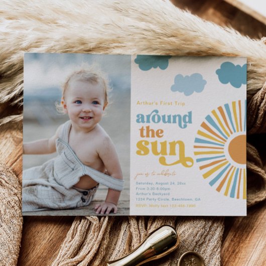 Premier Voyage Autour Du Soleil Invitation Anniver