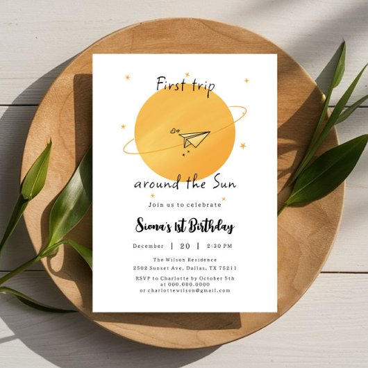 Premier Voyage Autour du Soleil Invitation d'anniv
