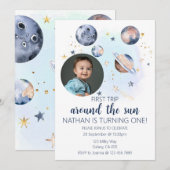 Premier Voyage Autour Du Soleil Photo Invitation (Devant / Derrière)