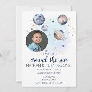 Premier Voyage Autour Du Soleil Photo Invitation