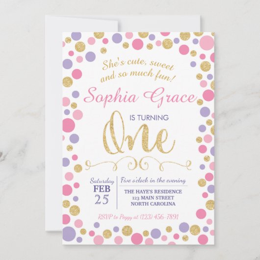 Première 1ère Invitation d'anniversaire de fille (Devant)