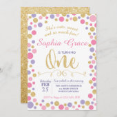 Première 1ère Invitation d'anniversaire de fille (Devant / Derrière)