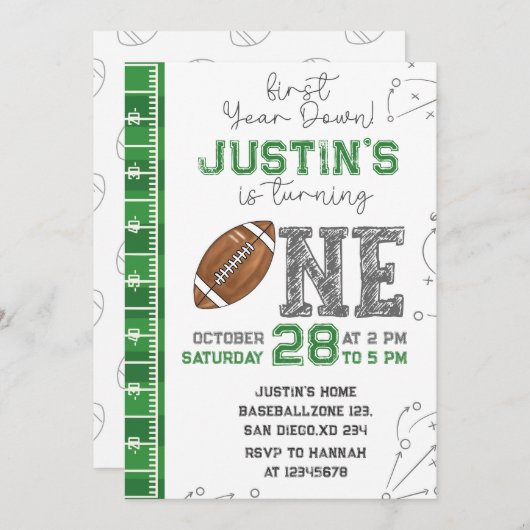 Première année en bas Anniversaire Invitation Prem (Devant / Derrière)