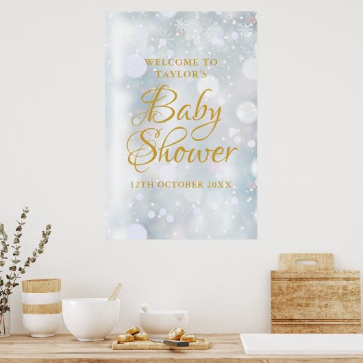 Première Baby shower de flocons de neige Affiche d (Cuisine)