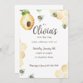 Première 'Bee' Day Anniversaire Fête Invitation (Devant / Derrière)