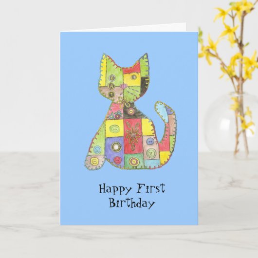 Première carte d'anniversaire avec le chat de (Fleur jaune)