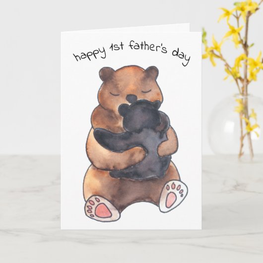 Première carte de fête des pères avec un câlin d'o (Fleur jaune)