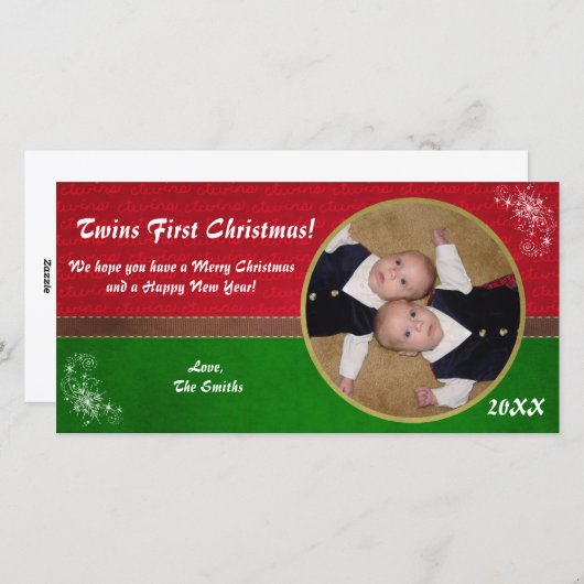 Première carte de Noël de jumeaux (Devant / Derrière)