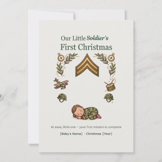 Première carte de Noël de Petit Soldat — Bébé (Devant)