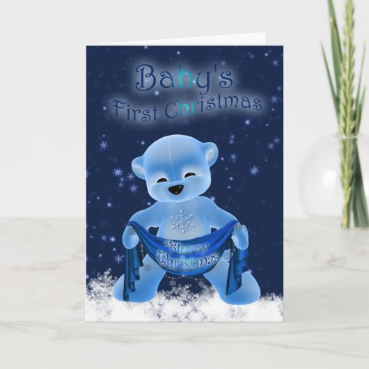 Première carte de Noël du bébé avec le petit ours (Devant)
