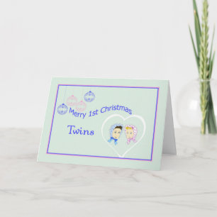 Première carte de Noël pour des jumeaux garçon et