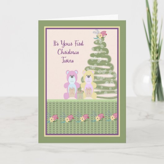 Première carte de Noël pour jumeaux avec deux ours (Devant)