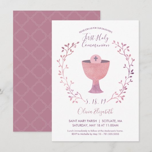 Première carte d'invitation de la Sainte Communion (Devant / Derrière)