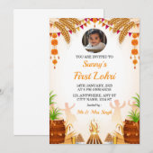 Première carte d'invitation Lohri, carte de partie (Devant / Derrière)