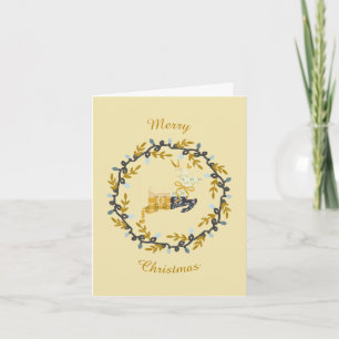 Première carte pliée Noël Cerf & Couronne Jaune