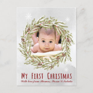 Première carte postale de Noël du bébé avec photo