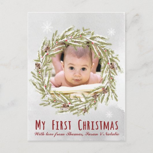 Première carte postale de Noël du bébé avec photo (Devant)