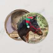 Première carte ronde du Cheval de Noël du bébé (Devant / Derrière)