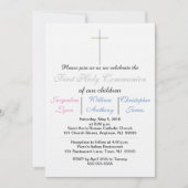 Première Communion bleu rose Triplets Invitation (Devant)