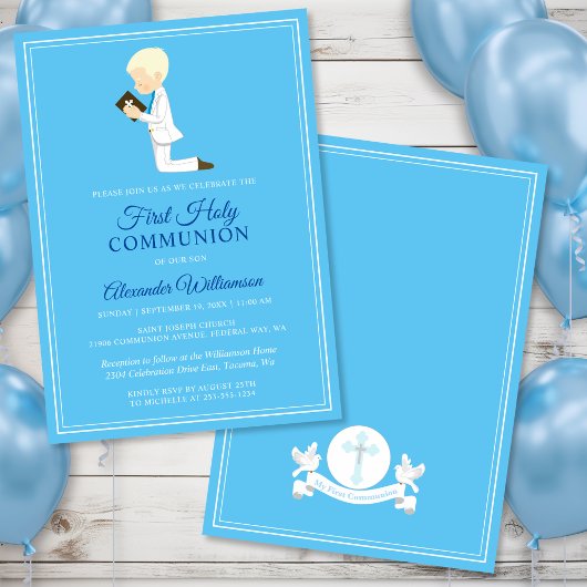 Première communion Blond Boy Blue Invitation
